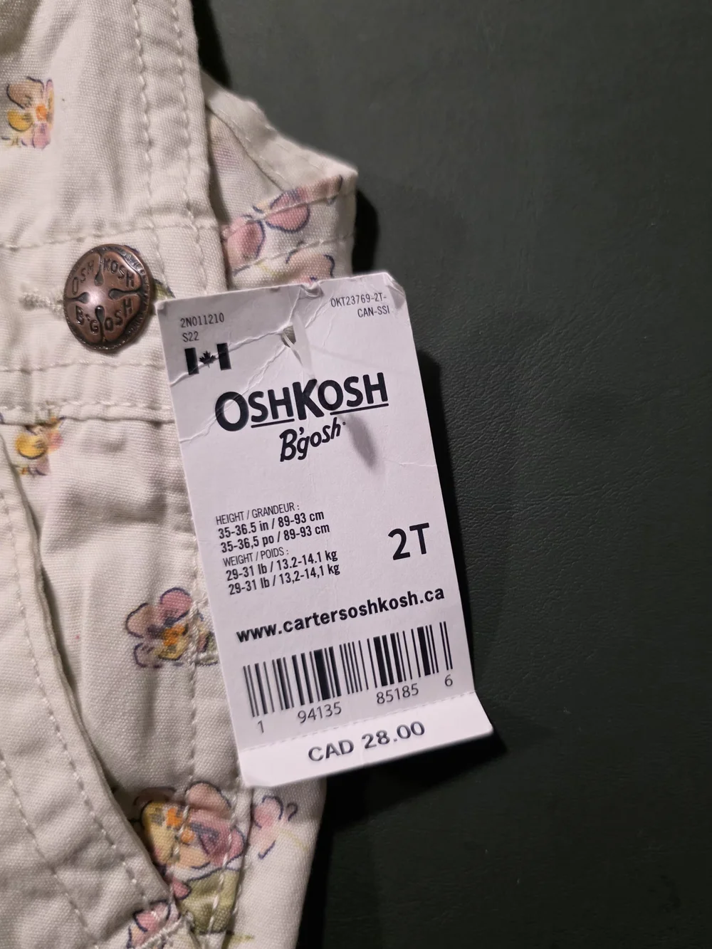 OshKosh B'gosh White Floral Short Overalls with Pink & Yellow Flowers
